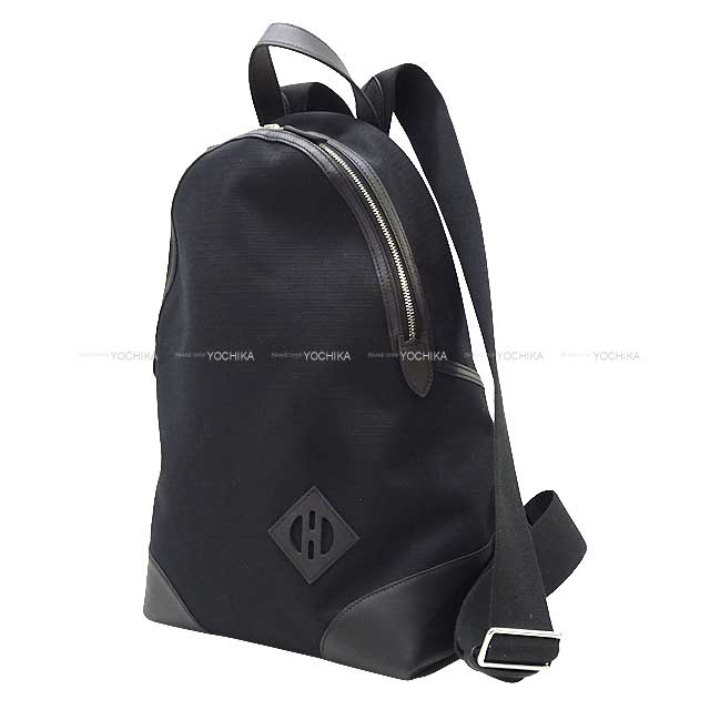 HERMES Backpack/daypack/Ruck sack ALLBACK T＆C Noir (Black) Toile Bivouac canvas/Swift Silver HW Stamp B[EXCELLENT][Authentic]