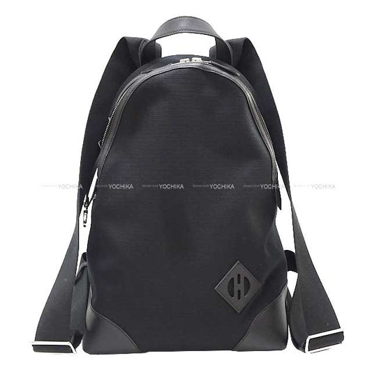 HERMES Backpack/daypack/Ruck sack ALLBACK T＆C Noir (Black) Toile Bivouac canvas/Swift Silver HW Stamp B[EXCELLENT][Authentic]