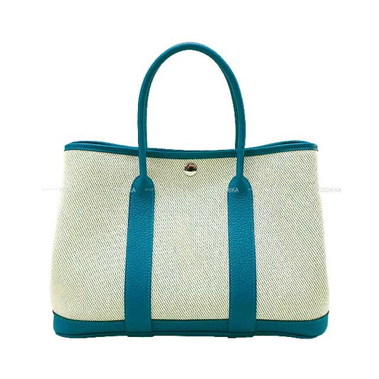 HERMES tote bag Garden Party 30 TPM Ecru/Bleu Izmir/Bambou Toile Twill H/Veau Negonda Silver HW Stamp W[BRAND NEW][Authentic]