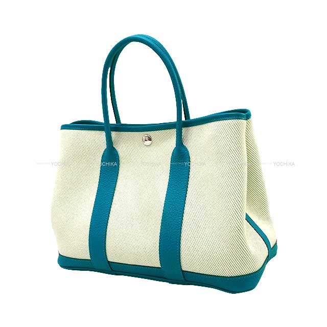 HERMES tote bag Garden Party 30 TPM Ecru/Bleu Izmir/Bambou Toile Twill H/Veau Negonda Silver HW Stamp W[BRAND NEW][Authentic]