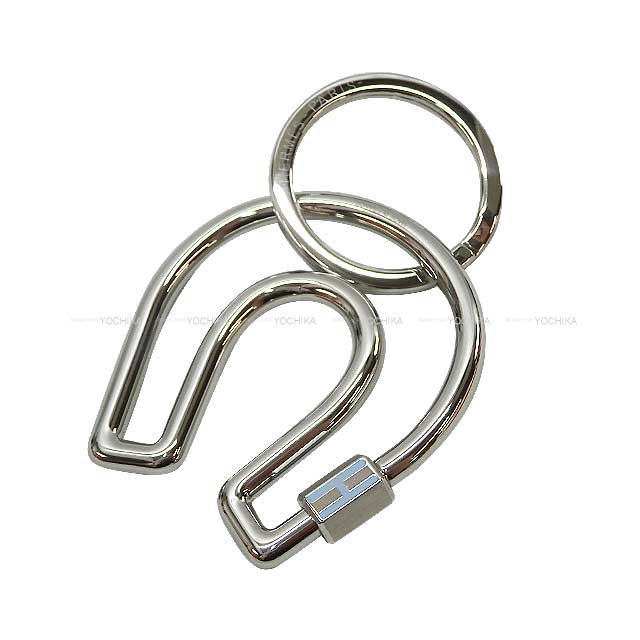 HERMES keyring(key holder) Metal Fer a Cheval Horseshoe Bleu Lin Silver HW[EXCELLENT][Authentic]