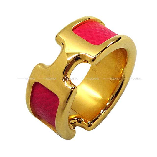 HERMES ring Olympe PM #52 Framboise Natural Graine #52 Gold HW[EXCELLENT][Authentic]