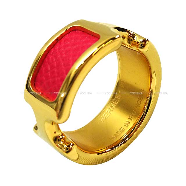 HERMES ring Olympe PM #52 Framboise Natural Graine #52 Gold HW[EXCELLENT][Authentic]