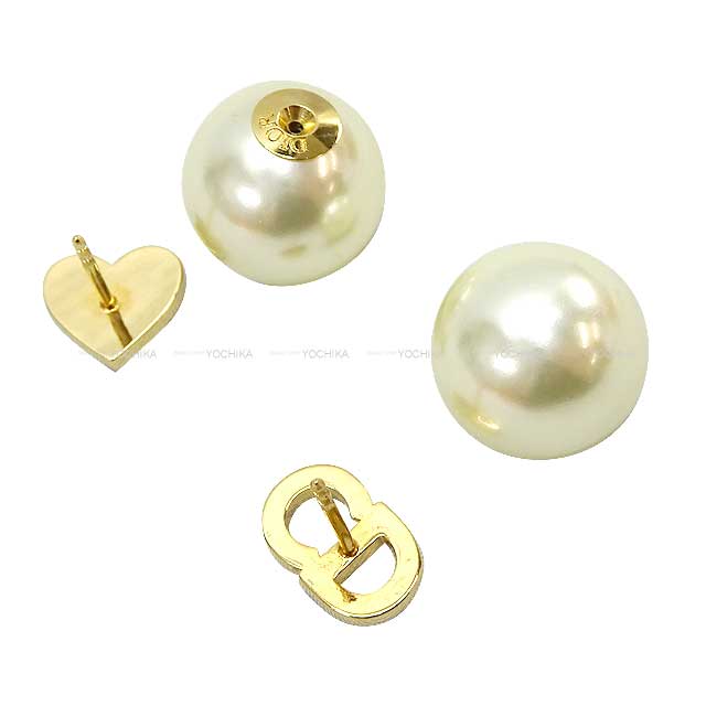 [Pre-loved] Dior pierced earring Dried Pearl CD logo Heart Gold HW[LIKE NEW][Authentic]