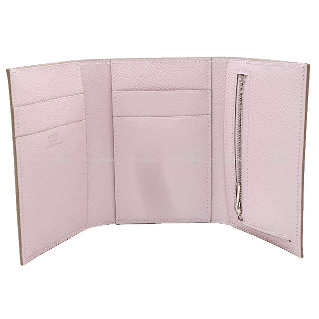 HERMES Tri-fold wallet Bearn Combine Mauve Pale Veau Epsom Silver HW Stamp B[BRAND NEW][Authentic]