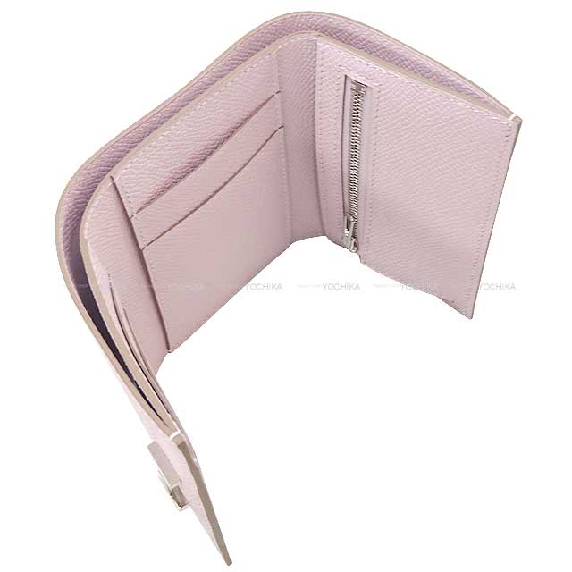 HERMES Tri-fold wallet Bearn Combine Mauve Pale Veau Epsom Silver HW Stamp B[BRAND NEW][Authentic]