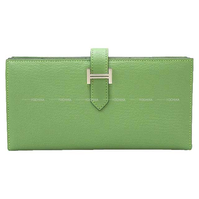 HERMES long wallet Bearn Soufflet Vert criquet Chevre Myzore Silver HW Stamp B[BRAND NEW][Authentic]