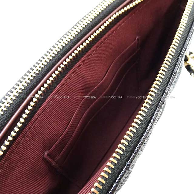 CHANEL Shoulder bag Matelasse Zip WOC Clutch Pochette Noir (Black)/Bordeaux Graind Calf(Caviarskin) Champagne Gold HW A82527[EXCELLENT][Authentic]