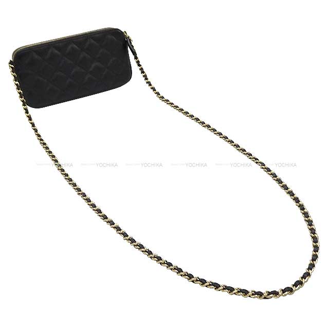 CHANEL Shoulder bag Matelasse Zip WOC Clutch Pochette Noir (Black)/Bordeaux Graind Calf(Caviarskin) Champagne Gold HW A82527[EXCELLENT][Authentic]