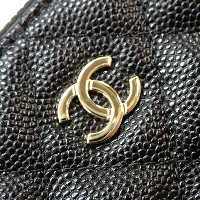 CHANEL Shoulder bag Matelasse Zip WOC Clutch Pochette Noir (Black)/Bordeaux Graind Calf(Caviarskin) Champagne Gold HW A82527[EXCELLENT][Authentic]