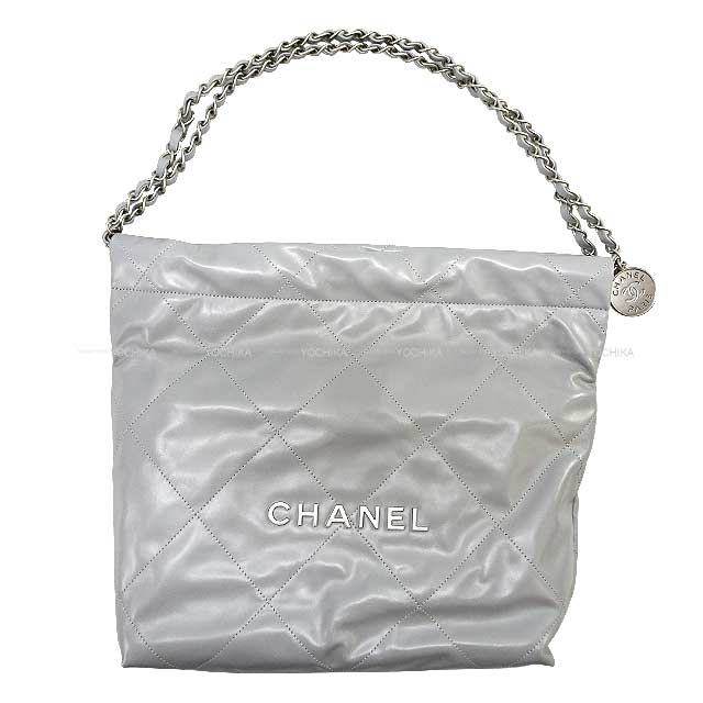 CHANEL Handbag Chanel 22 matelasse with medal charm small hobo Light gray Lambskin Silver HW AS3260[EXCELLENT][Authentic]