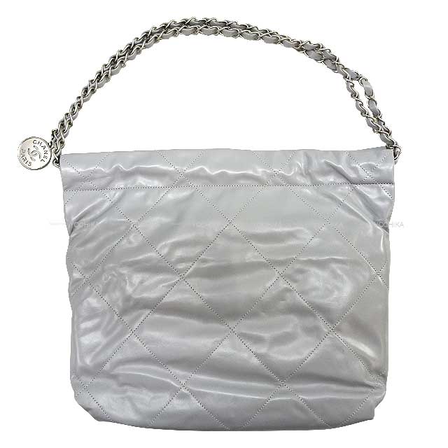 CHANEL Handbag Chanel 22 matelasse with medal charm small hobo Light gray Lambskin Silver HW AS3260[EXCELLENT][Authentic]