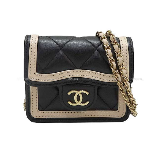 2023 AW CHANEL Shoulder bag Mini Matelasse Chain Clutch Black/Beige Lambskin Gold HW AP3560[EXCELLENT][Authentic]