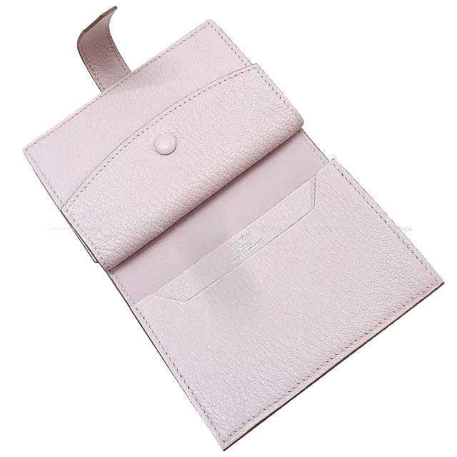 HERMES Bi-fold wallet Bearn Mini Card holder With Coin purse Mauve Pale Buffalo Horn Silver HW Stamp B[BRAND NEW][Authentic]