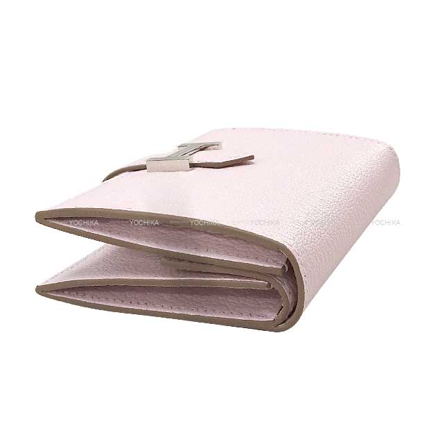 HERMES Bi-fold wallet Bearn Mini Card holder With Coin purse Mauve Pale Buffalo Horn Silver HW Stamp B[BRAND NEW][Authentic]