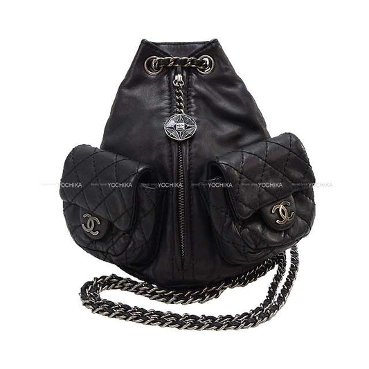 [Pre-loved] 2012 Metiers d'Art Collection CHANEL Backpack/daypack/Ruck sack Matelasse COCO mark Double pocket Bakcpack Noir (Black) Lambskin Antipue Matte silver HW A65835[LIKE NEW][Authentic]