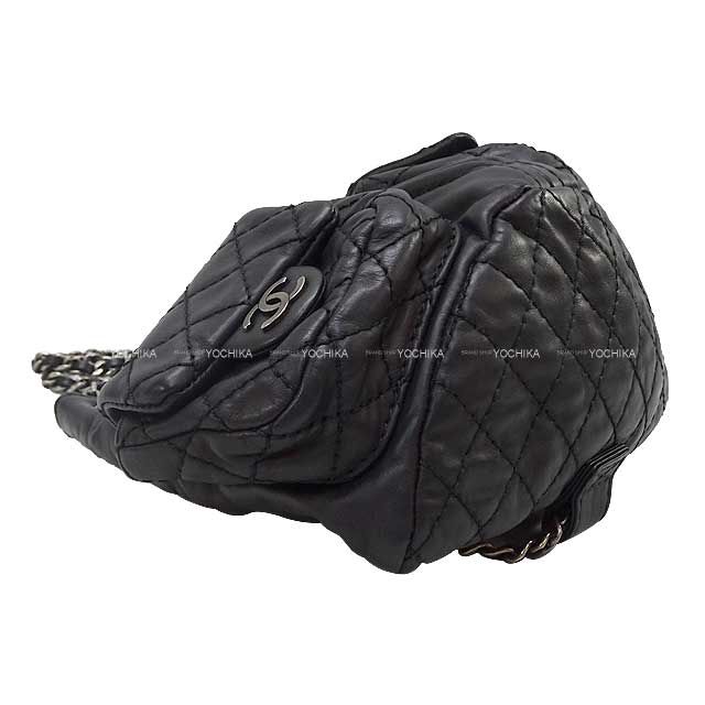 [Pre-loved] 2012 Metiers d'Art Collection CHANEL Backpack/daypack/Ruck sack Matelasse COCO mark Double pocket Bakcpack Noir (Black) Lambskin Antipue Matte silver HW A65835[LIKE NEW][Authentic]