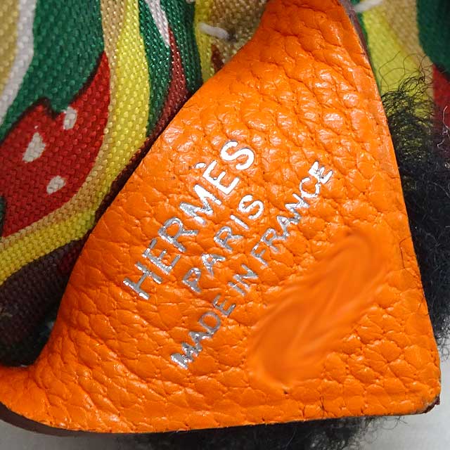 HERMES bag charm Buddy Dog Aloha Noir (Black)/Orange (Agneau Milo/Mouton/Silk100%) Stamp B[BRAND NEW][Authentic]