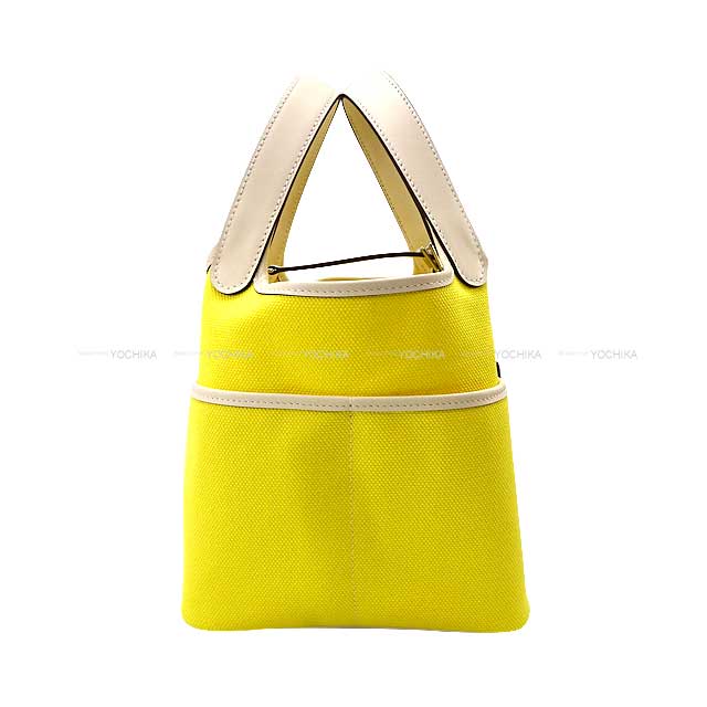 HERMES Handbag Picotin Lock 18 PM Cargo Pockets Jaune Citron/Nata Toile Goeland/Veau Swift Silver HW Stamp U[EXCELLENT][Authentic]