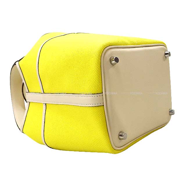 HERMES Handbag Picotin Lock 18 PM Cargo Pockets Jaune Citron/Nata Toile Goeland/Veau Swift Silver HW Stamp U[EXCELLENT][Authentic]