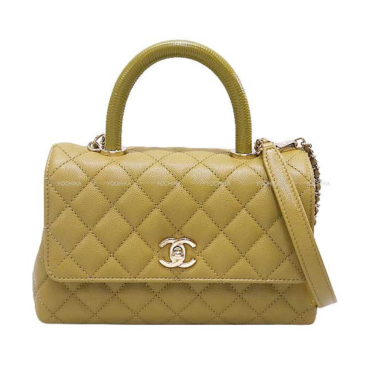 [Pre-loved] CHANEL Shoulder bag Matelasse COCO Handle XS 24 Olive Khaki Graind Calf(Caviarskin) Champagne Gold HW A92990[LIKE NEW][Authentic]