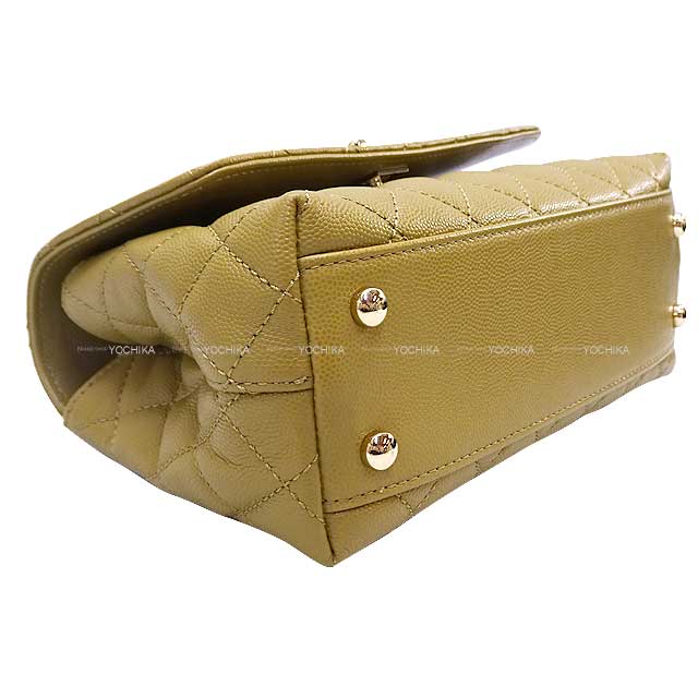 [Pre-loved] CHANEL Shoulder bag Matelasse COCO Handle XS 24 Olive Khaki Graind Calf(Caviarskin) Champagne Gold HW A92990[LIKE NEW][Authentic]