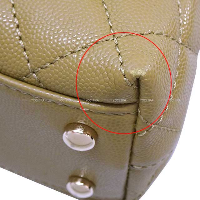 [Pre-loved] CHANEL Shoulder bag Matelasse COCO Handle XS 24 Olive Khaki Graind Calf(Caviarskin) Champagne Gold HW A92990[LIKE NEW][Authentic]