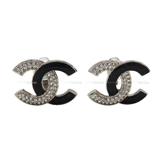 CHANEL earrings COCO Mark Rhinestone Noir (Black) Silver HW ABB931[EXCELLENT][Authentic]