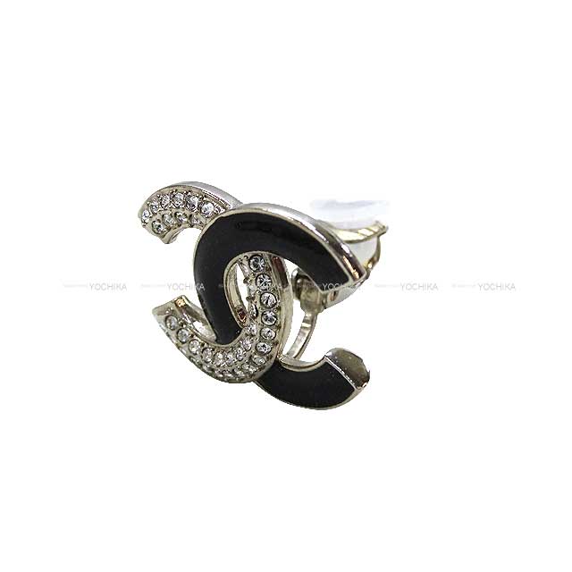 CHANEL earrings COCO Mark Rhinestone Noir (Black) Silver HW ABB931[EXCELLENT][Authentic]