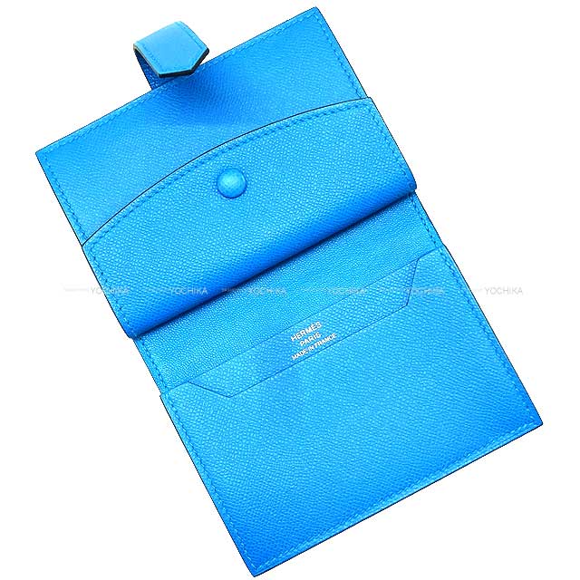 HERMES Bi-fold wallet Bearn Mini Card holder With Coin purse Blue Fride Veau madame Gold HW Stamp B[EXCELLENT][Authentic]