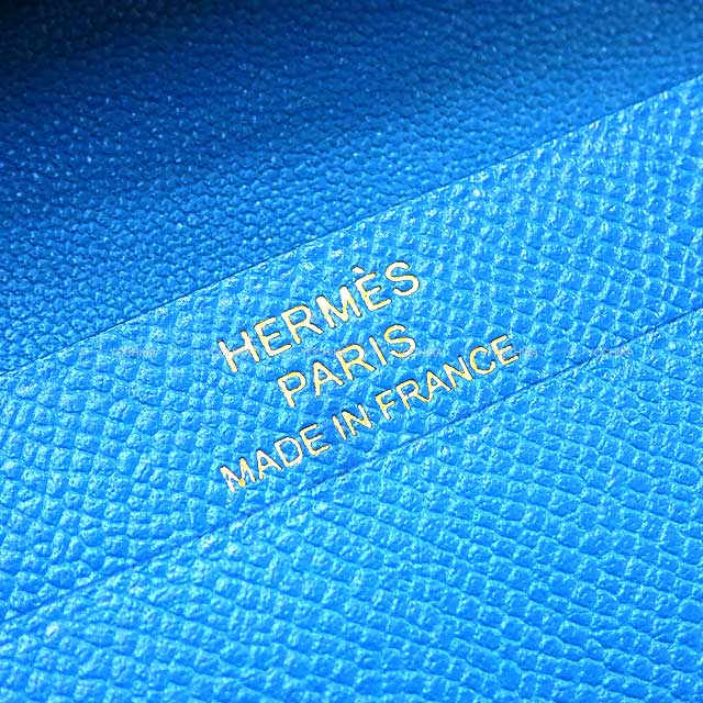 HERMES Bi-fold wallet Bearn Mini Card holder With Coin purse Blue Fride Veau madame Gold HW Stamp B[EXCELLENT][Authentic]