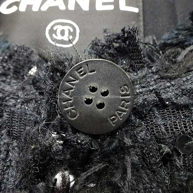 [Pre-loved] CHANEL No-Collar Tweed Jacket Spangles #36 Noir (Black) Viscose 30%/Cotton 20%/Polyamide 20%/Polyester 20%/Silk 10% P26165V15950[LIKE NEW][Authentic]