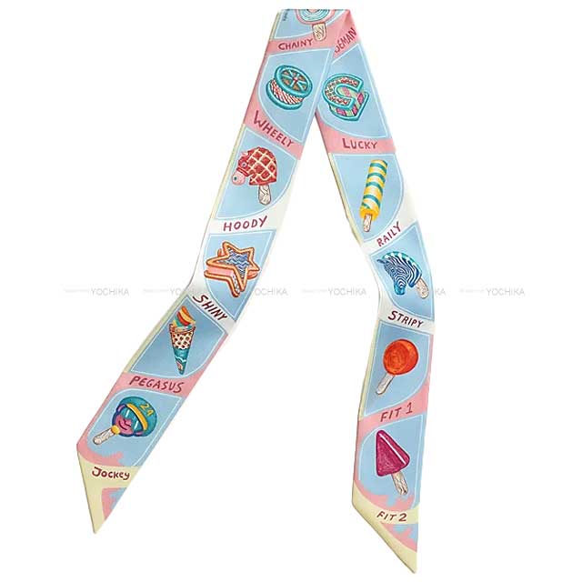 2024 SS NEW HERMES scarf Twilly Funny Ice Cream Blue Ciel/Rose Bonbon/Yellow Silk100%[BRAND NEW][Authentic]