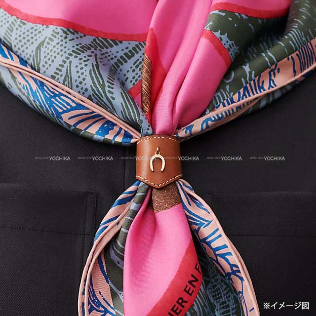 2023 AW HERMES Scarf ring 90 Porte Bonheur Maron Arzan Agneau Milo/Silk100% Gold HW[BRAND NEW][Authentic]