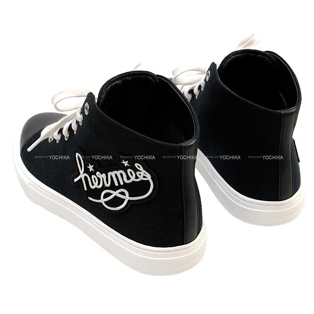 2024 SS NEW HERMES sneakers Highcut Illico Noir (Black) Cotton Canvas Calf #37.5[BRAND NEW][Authentic]