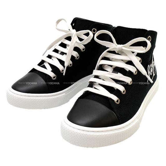 2024 SS NEW HERMES sneakers Highcut Illico Noir (Black) Cotton Canvas Calf #37.5[BRAND NEW][Authentic]