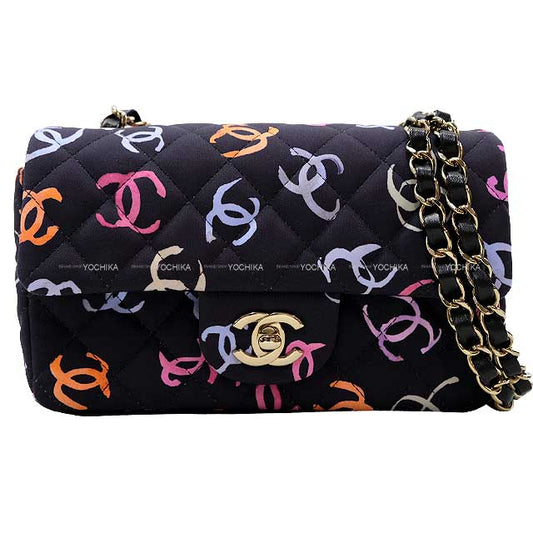 CHANEL Handbag Chain Shoulder 11.12 Classic Matelasse Coco Noir (Black)/Multicolor Print Fabric Champagne Gold HW[EXCELLENT][Authentic]