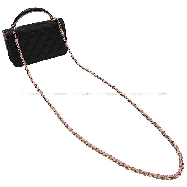 [Pre-loved] CHANEL Shoulder bag Mini Matelasse Frap Chain Noir (Black)/Pink Lambskin Champagne Gold HW AP3226[LIKE NEW][Authentic]