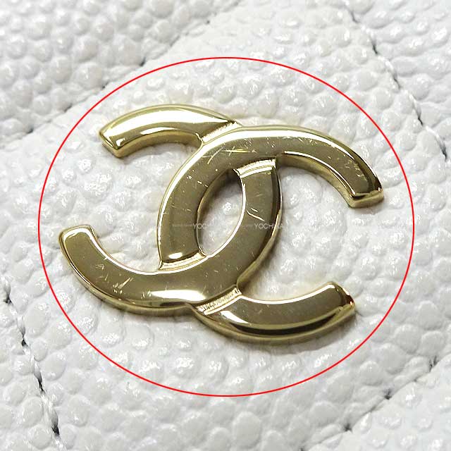 [Pre-loved] CHANEL card holder Matelasse Classic Zip Coco mark Coin Blanc (White) Graind Calf(Caviarskin) Champagne Gold HW AP0216[LIKE NEW][Authentic]