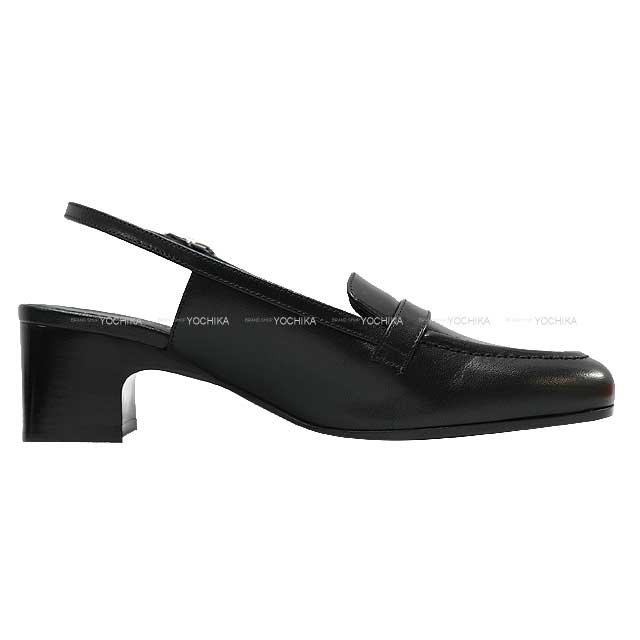 HERMES pumps Anfini 50 square toe Slingback #36 Noir (Black) Chevre Myzore #36 Silver HW[EXCELLENT][Authentic]