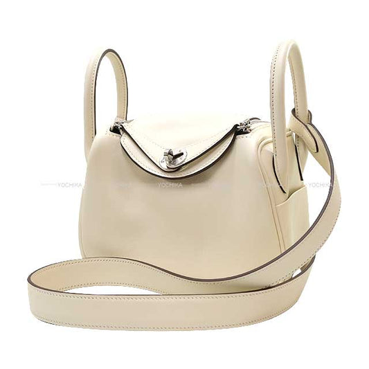 HERMES Shoulder bag Lindy mini 20 verso Nata/Sesami Veau Swift Silver HW Stamp Z[EXCELLENT][Authentic]