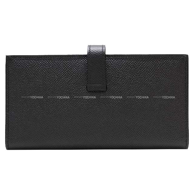 [Pre-loved] HERMES long wallet Bearn Soufflet Noir (Black) Veau Epsom Silver HW Stamp X[LIKE NEW][Authentic]