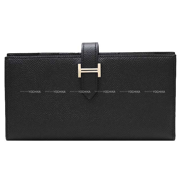 [Pre-loved] HERMES long wallet Bearn Soufflet Noir (Black) Veau Epsom Silver HW Stamp X[LIKE NEW][Authentic]