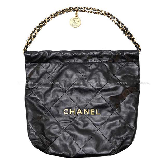 [Pre-loved] 2022 CHANEL Shoulder bag CHANEL 22 Matelasse Medai Charm Small Hobo Noir (Black) Shiny Calfskin Gold HW AS3260[LIKE NEW][Authentic]