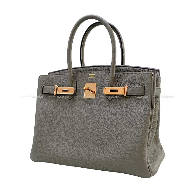 HERMES Handbag Birkin30 Gris Meyer Veau Togo Rose Gold HW Stamp U[EXCELLENT][Authentic]