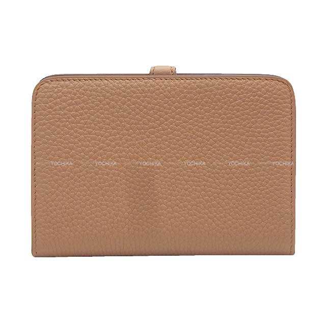 HERMES Bi-fold wallet Dogon Compact Chai Veau Togo Silver HW Stamp U[EXCELLENT][Authentic]