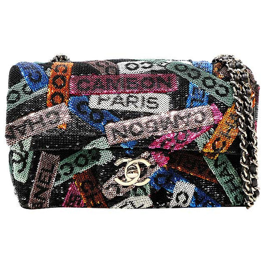 2024 Cruise NEW CHANEL Shoulder bag Logo Spangles Small Flap Bag Multicolor Sequins Silver HW AS4418[EXCELLENT][Authentic]