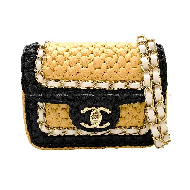 2024 Cruise CHANEL Shoulder bag Matelasse COCO Mark Mini Flap Bag Beige/Noir (Black)/Blanc (White) Braided Raphia/Lambskin Champagne Gold HW AS4556[BRAND NEW][Authentic]