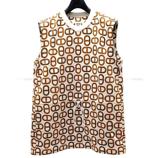 2024 SS New HERMES Tunic Sleeveless Chaine D'ancre Blanc (White)/Brown Cotton100% 34[BRAND NEW][Authentic]