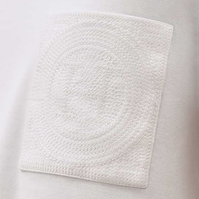 2023 SS HERMES Short sleeve t shirt Embroidery with Pocket Mosaic Blanc (White) Cotton100% 34[EXCELLENT][Authentic]